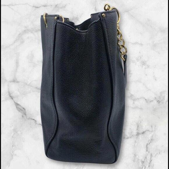 Tory Burch Everly Leather Black Gold Hardware Chain Shoulder Strap Tote Purse - Picture 2 of 7